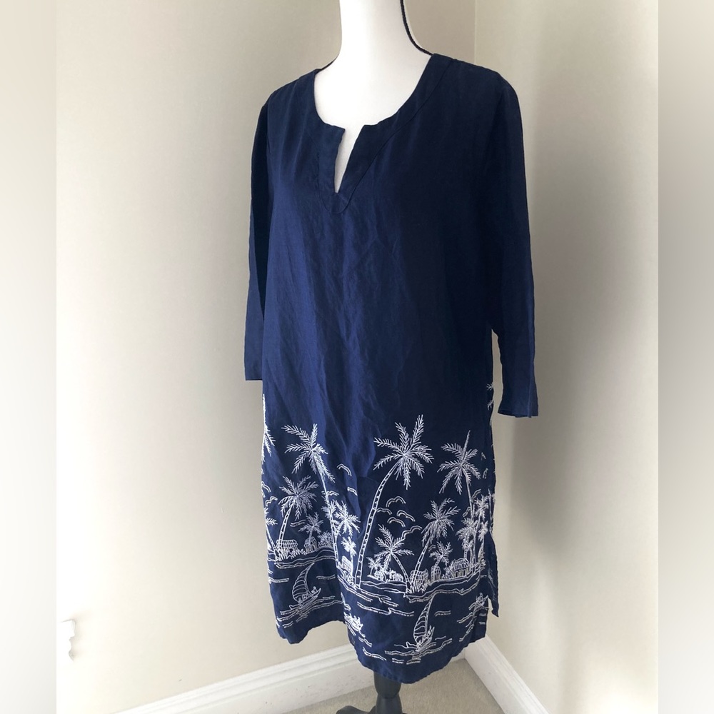 Talbots Navy and White Palm Tree Dress - Picture 6 of 8